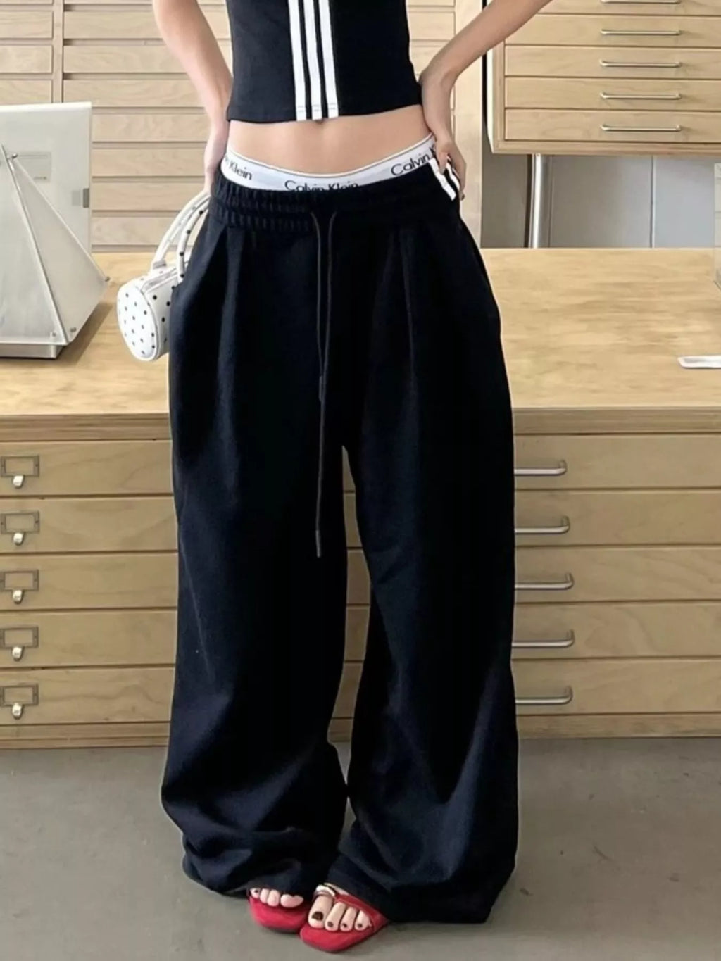 Full Size Striped Crop Top & Wide Leg Pants Set Plus Size