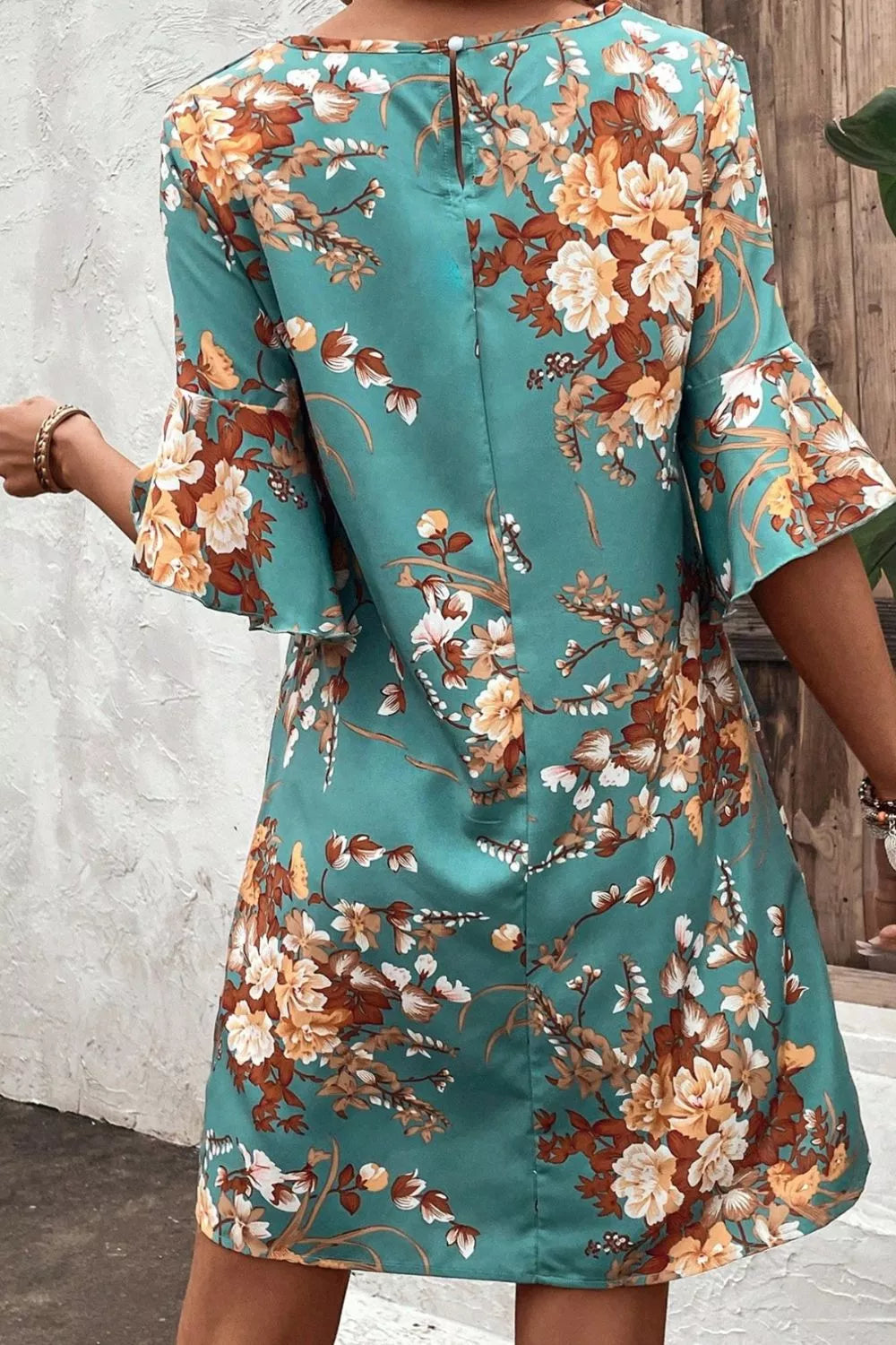 Floral Print Flounce Sleeve Casual Dress