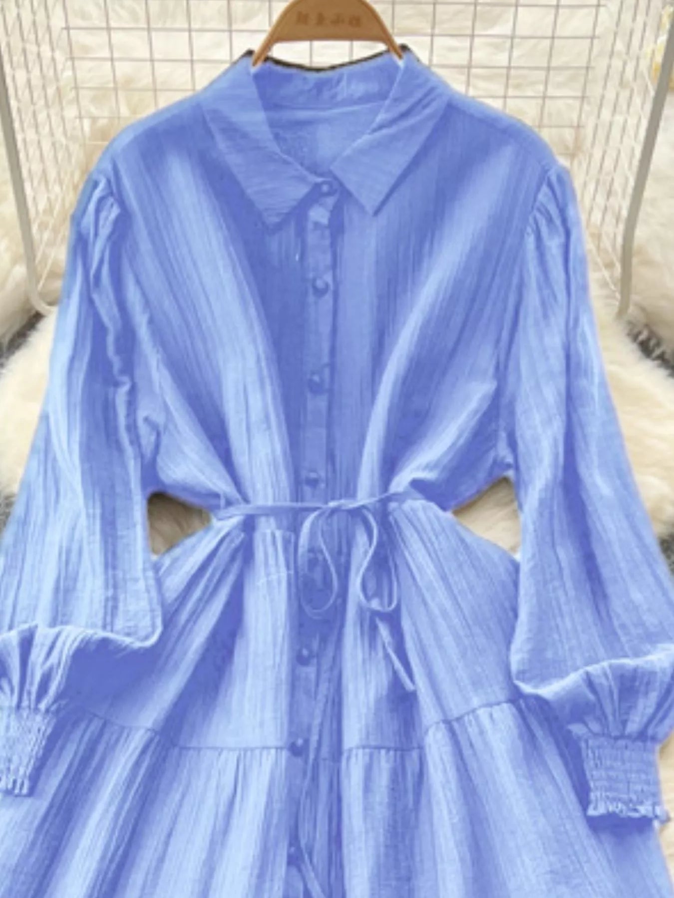 Button Down Tiered Long Sleeve Dress