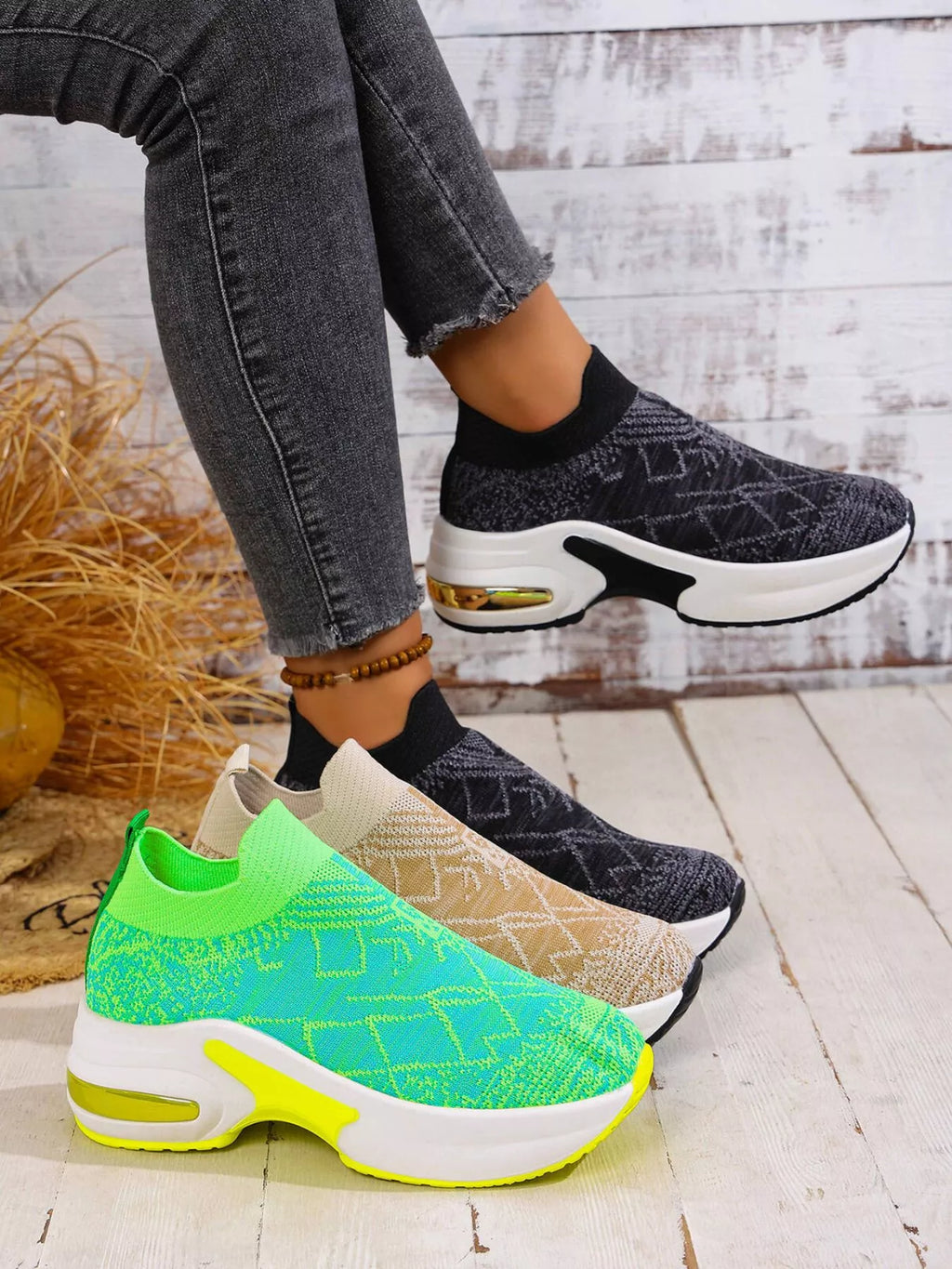 Mesh Round Toe Platform Sneakers