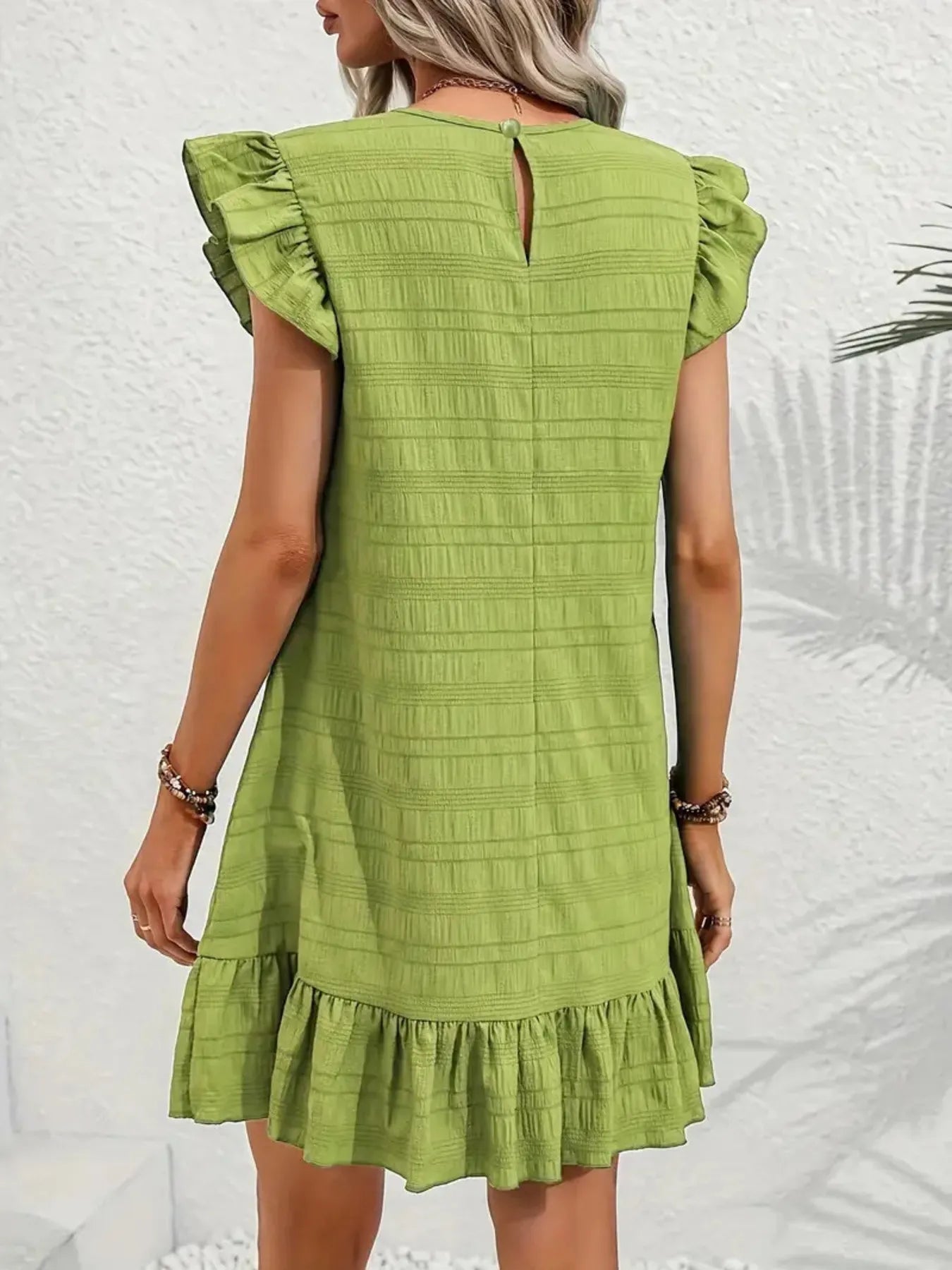 Full Size Ruffled Flutter Sleeve Textured Mini Dress Plus Size