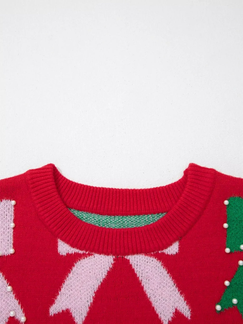 Bow Pearl Embellished Christmas Holiday Sweater