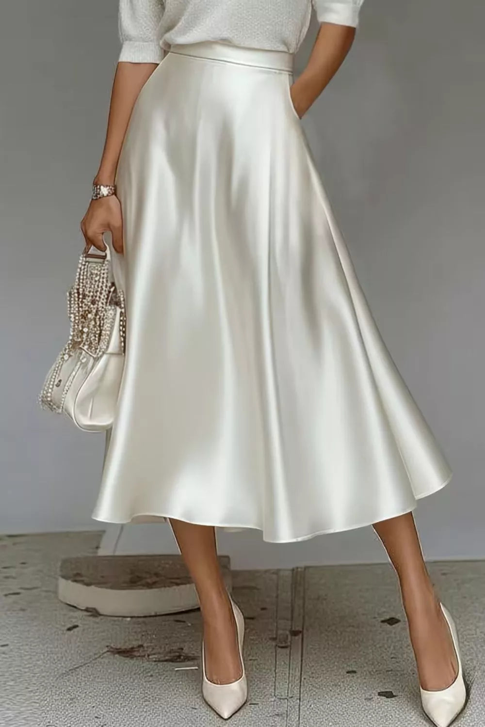 Satin A-Line Midi Skirt