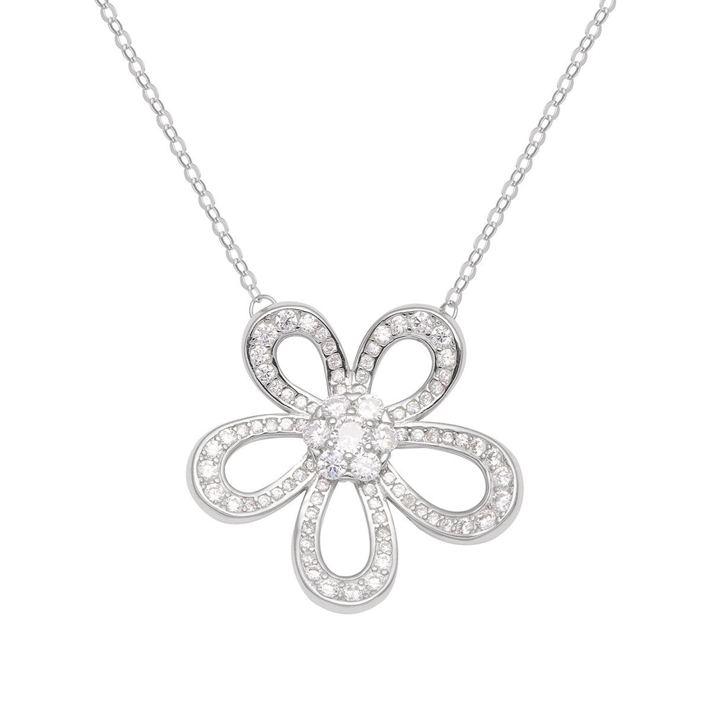 925 Sterling Silver Flower Pendant Necklace