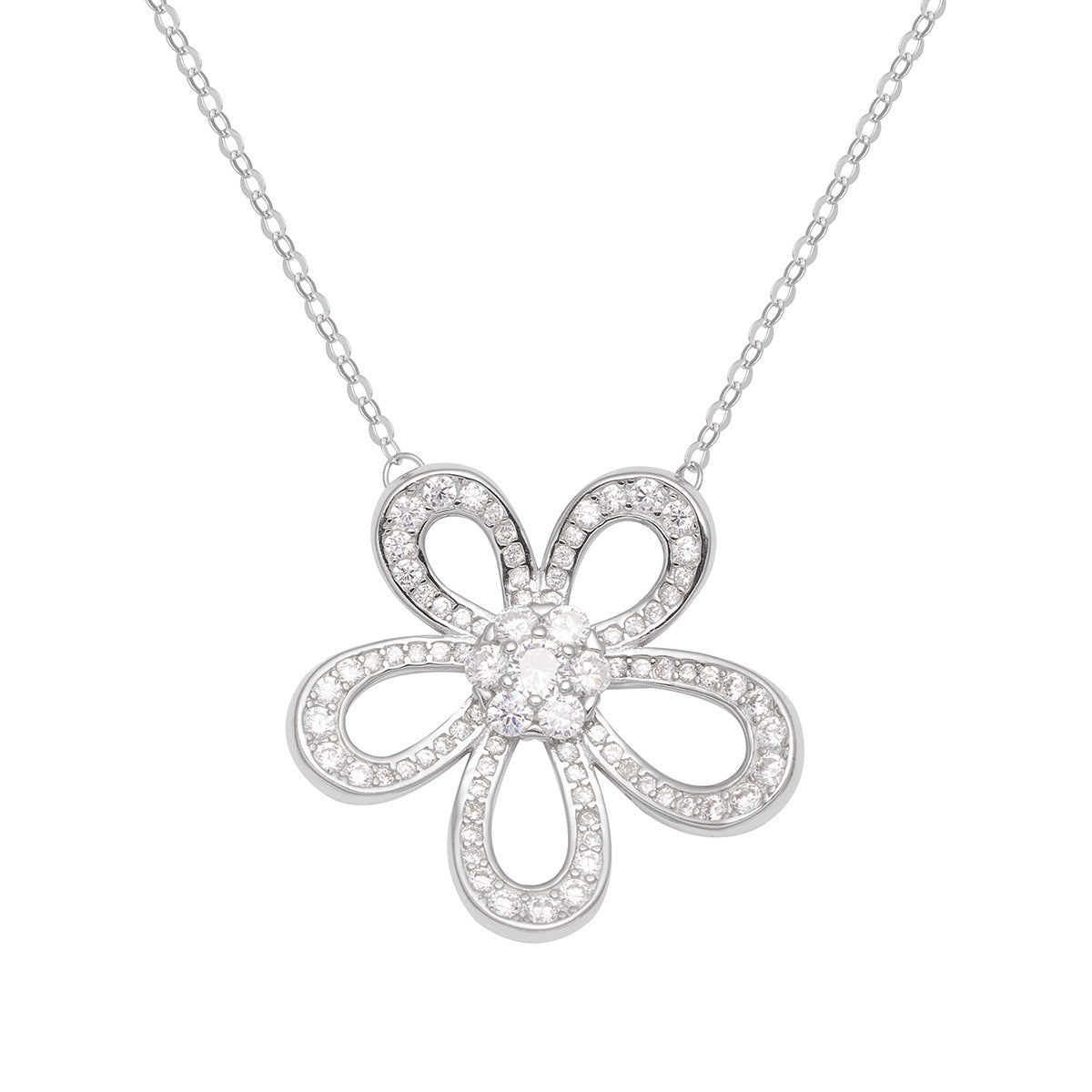 925 Sterling Silver Flower Pendant Necklace