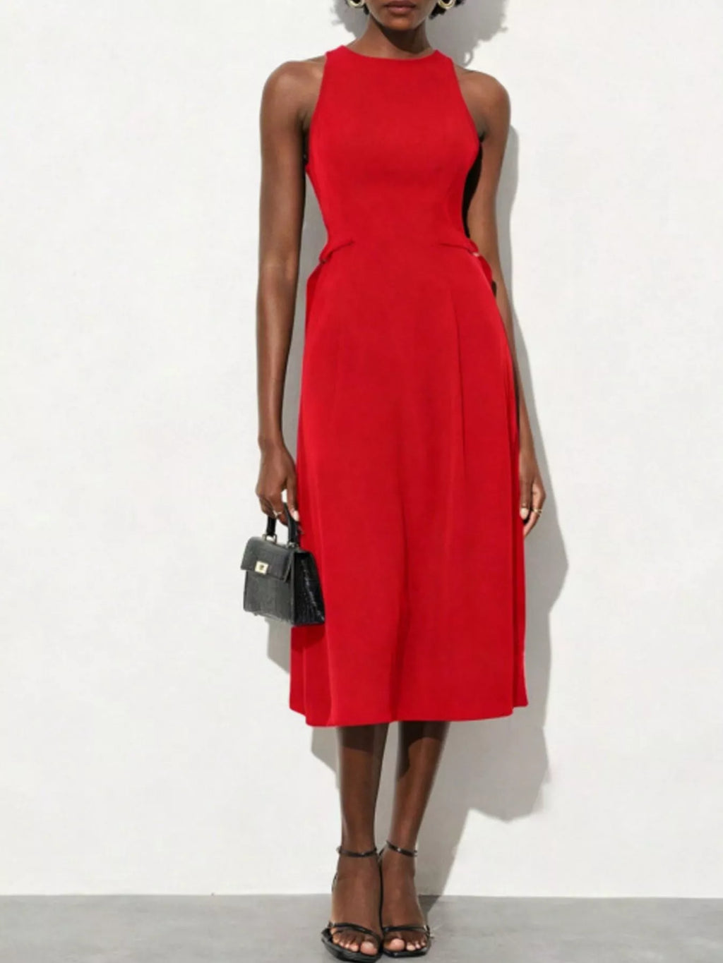 Sleeveless Solid Color Midi Dress