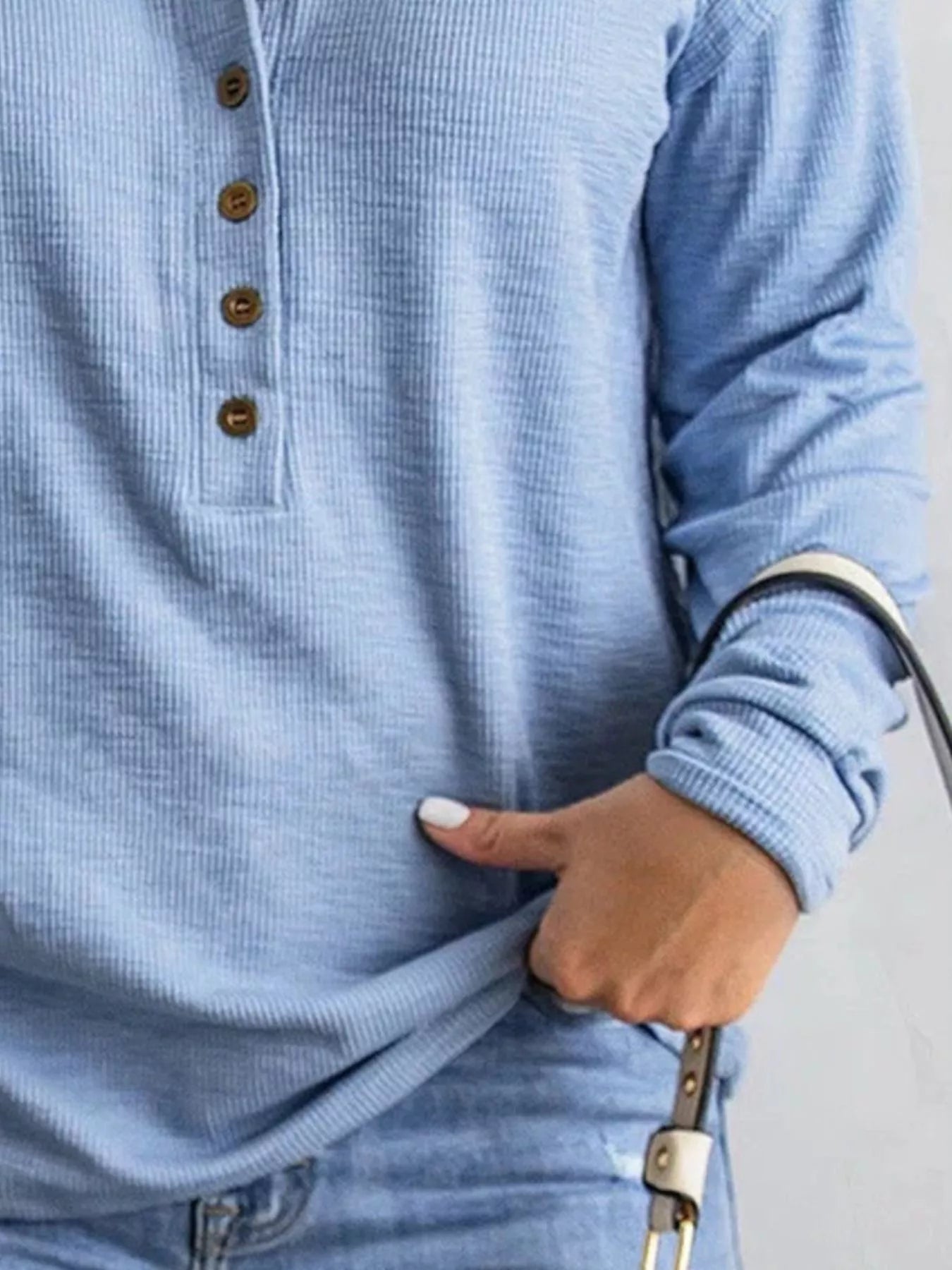 Full Size Button Detail Long Sleeve Top Plus Size