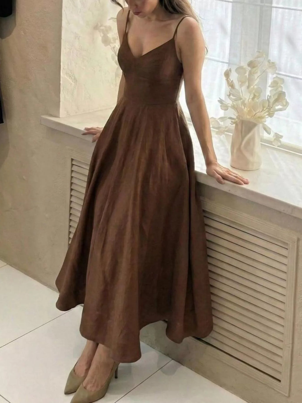 A-Line Spaghetti Strap Midi Dress
