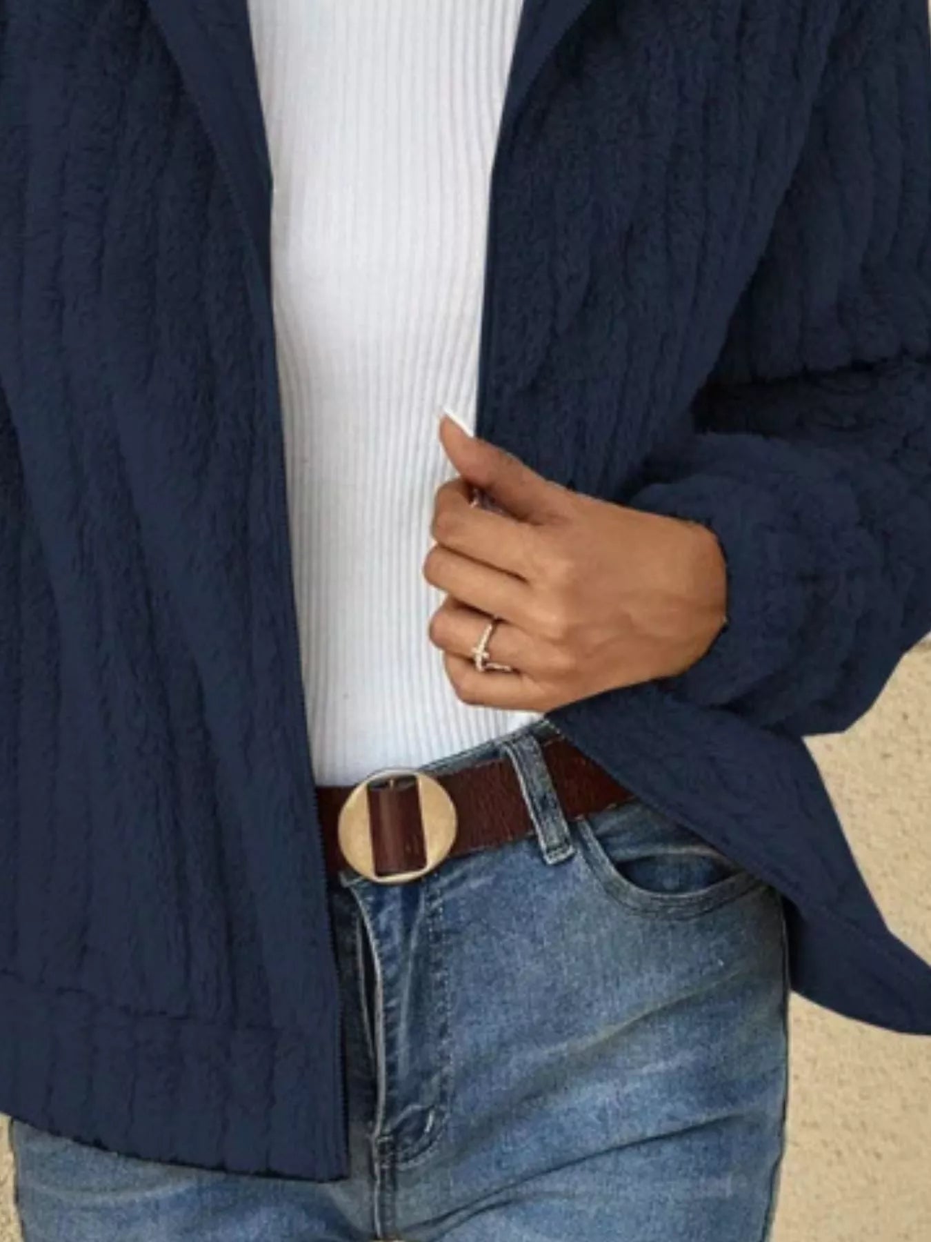 Full Size Zip-Up Long Sleeve Texture Jacket Plus Size