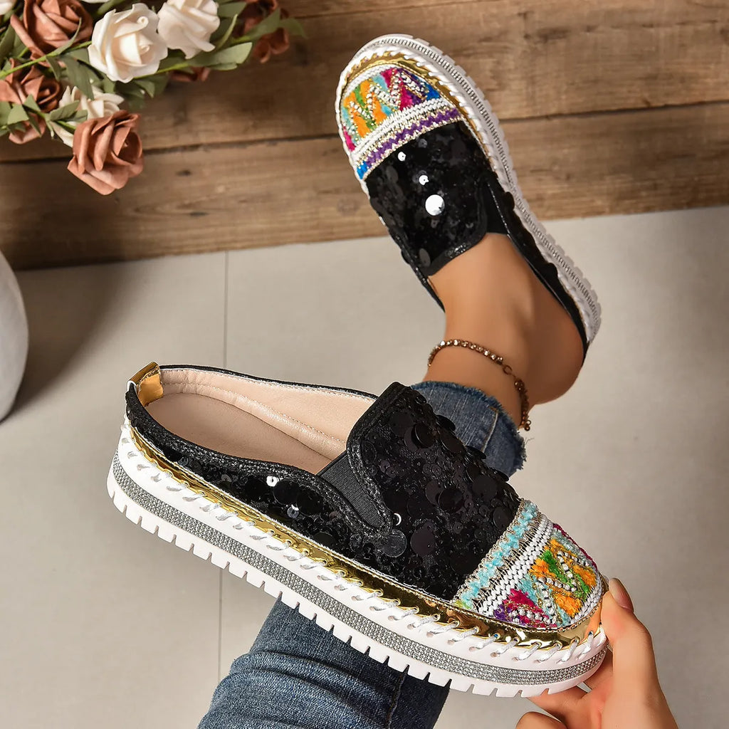 Sequin Round Toe Platform Loafers