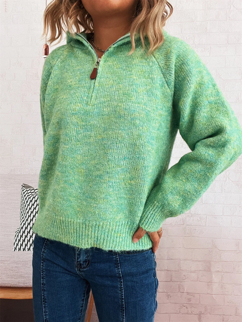 Quarter Zip Ribbed Hem Sweater