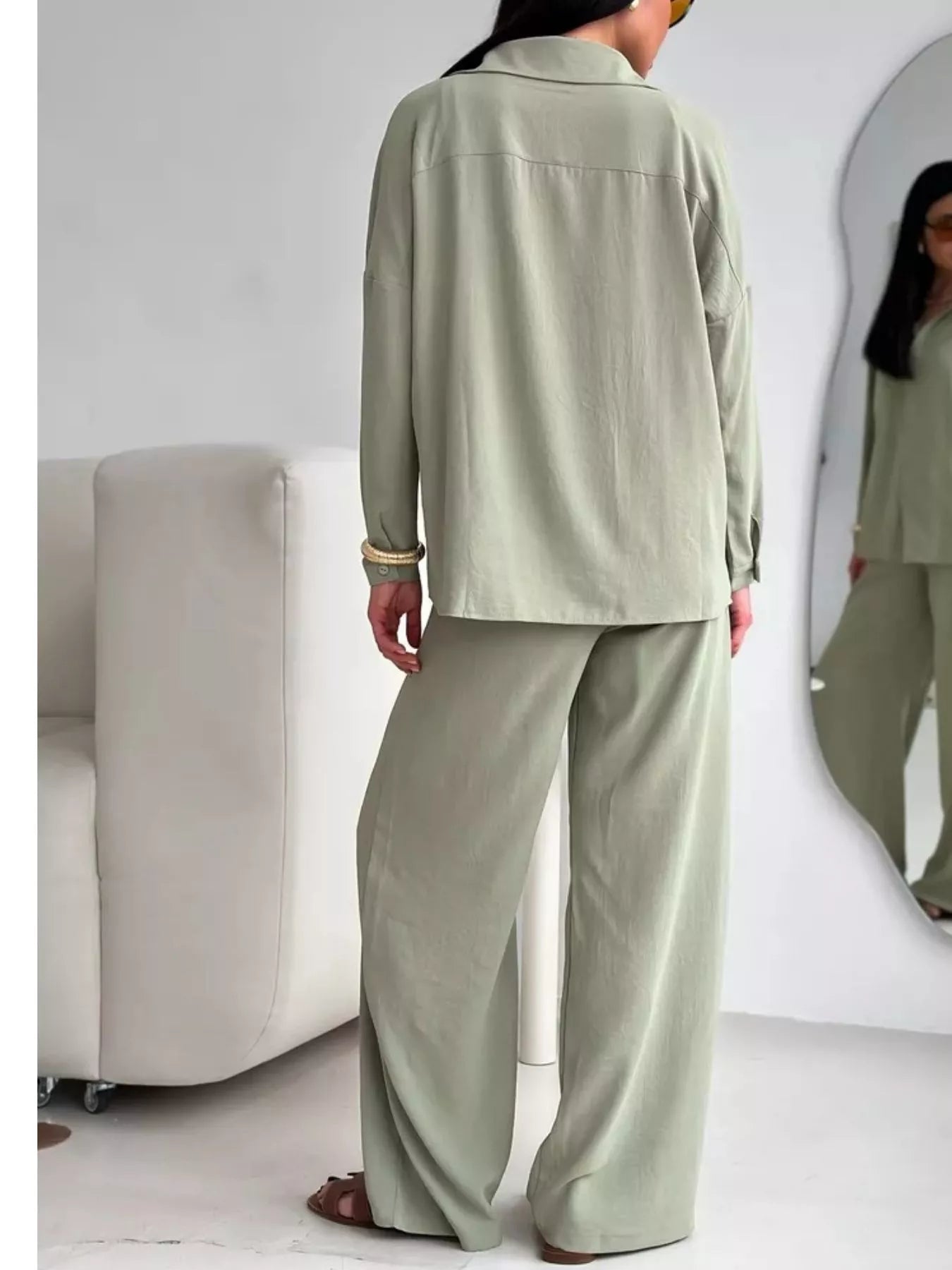 Relaxed Fit Shirt and Wide Leg Pants Set