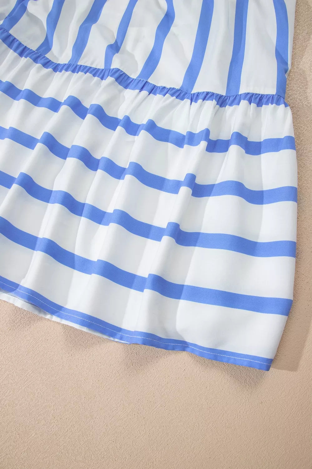 Stripe Ricrac Trim Notched Neck Half Sleeve Vacation Dress