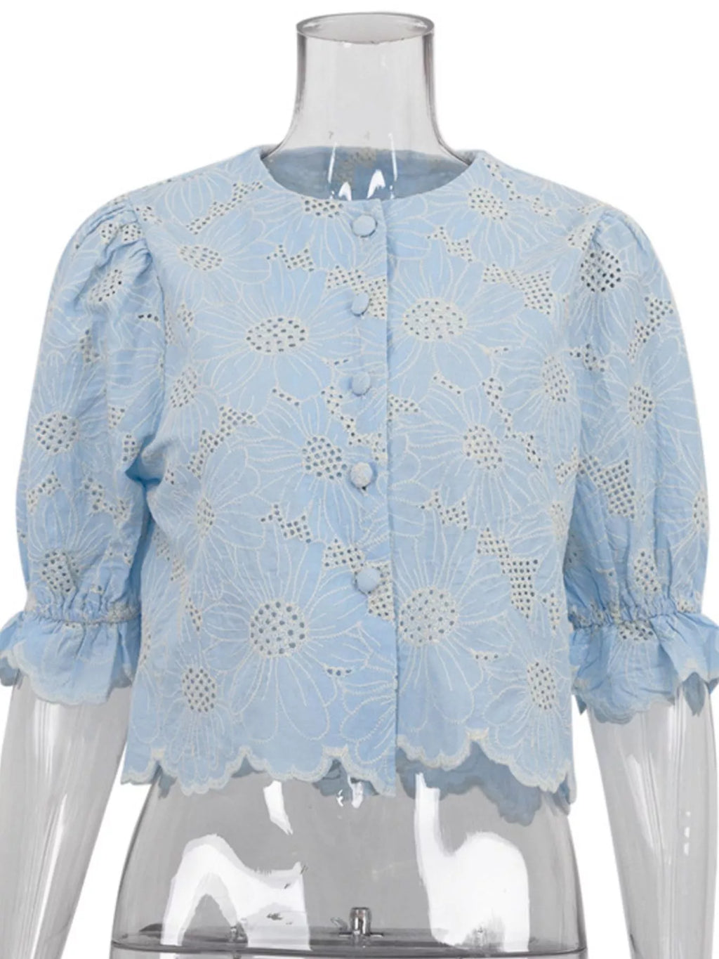 Embroidered Flounce Sleeve Blouse