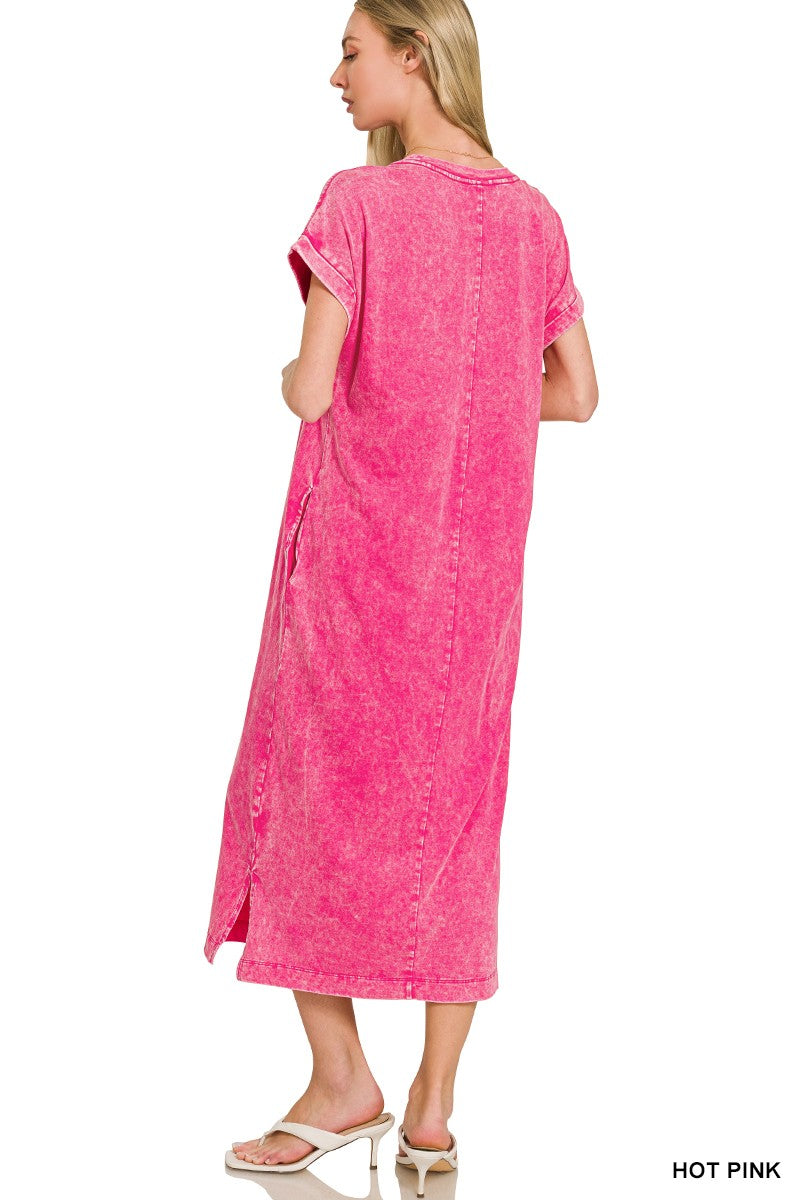 Zenana Washed Exposed Seam Short Sleeve T-Shirt Dress