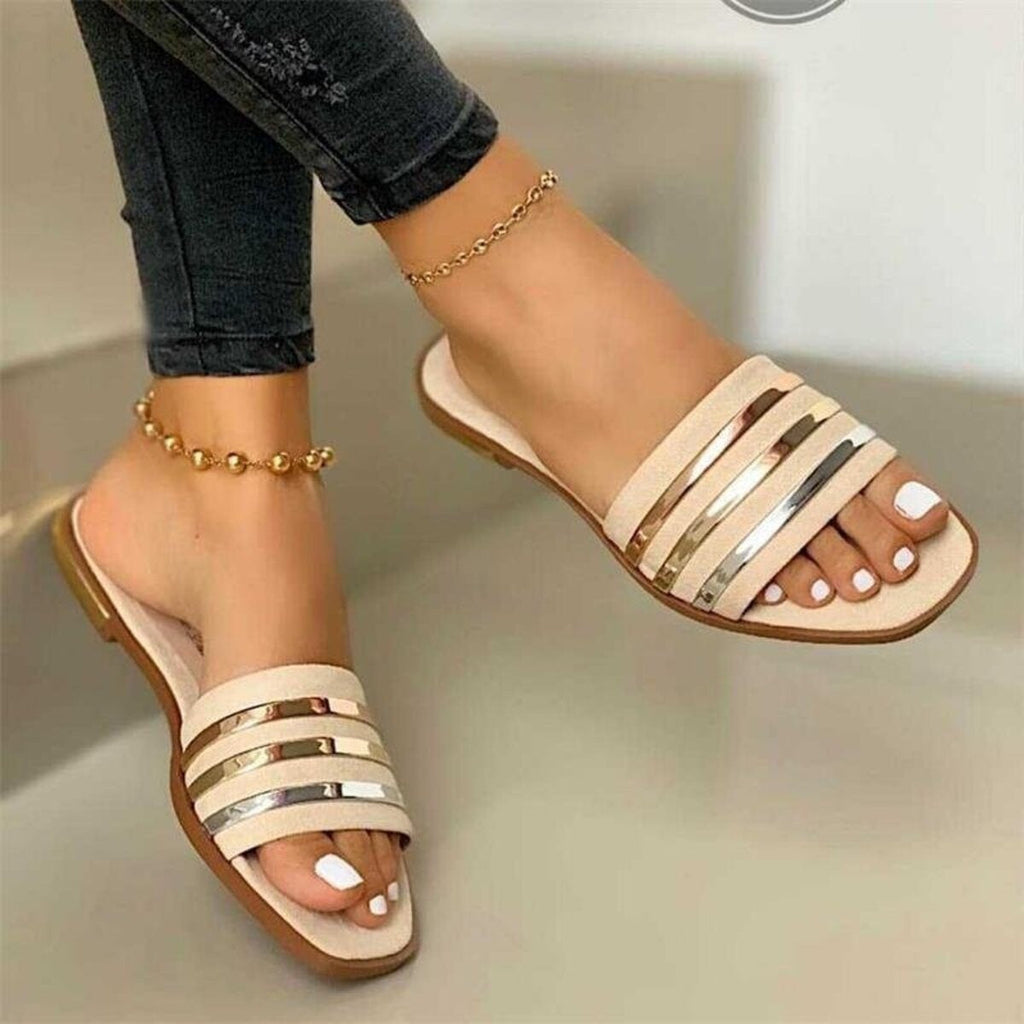 Open Toe Striped Flat Sandals