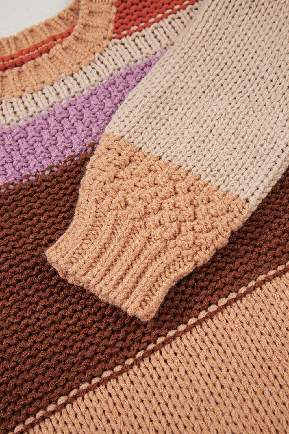 Colorblock Striped Round Neck Sweater
