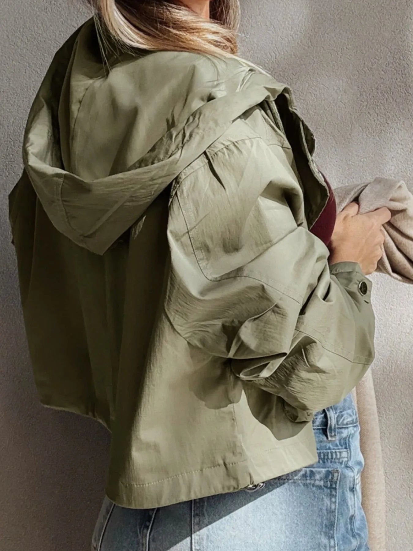 Zip Up Cropped Hooded Utility Jacket