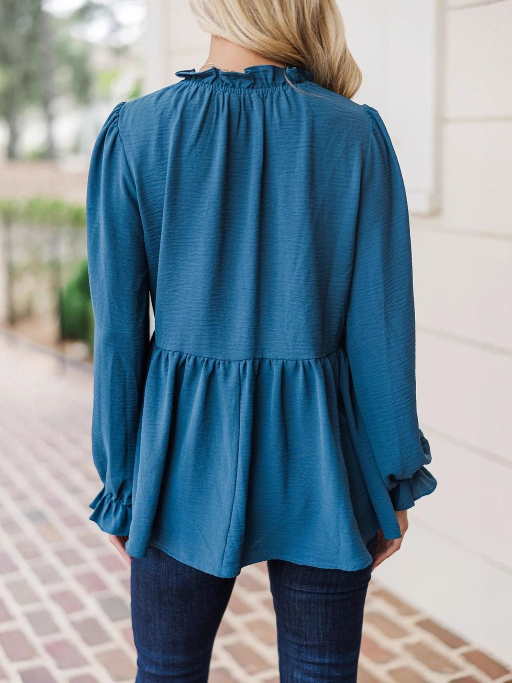 Frill Mock Neck Flounce Sleeve Blouse