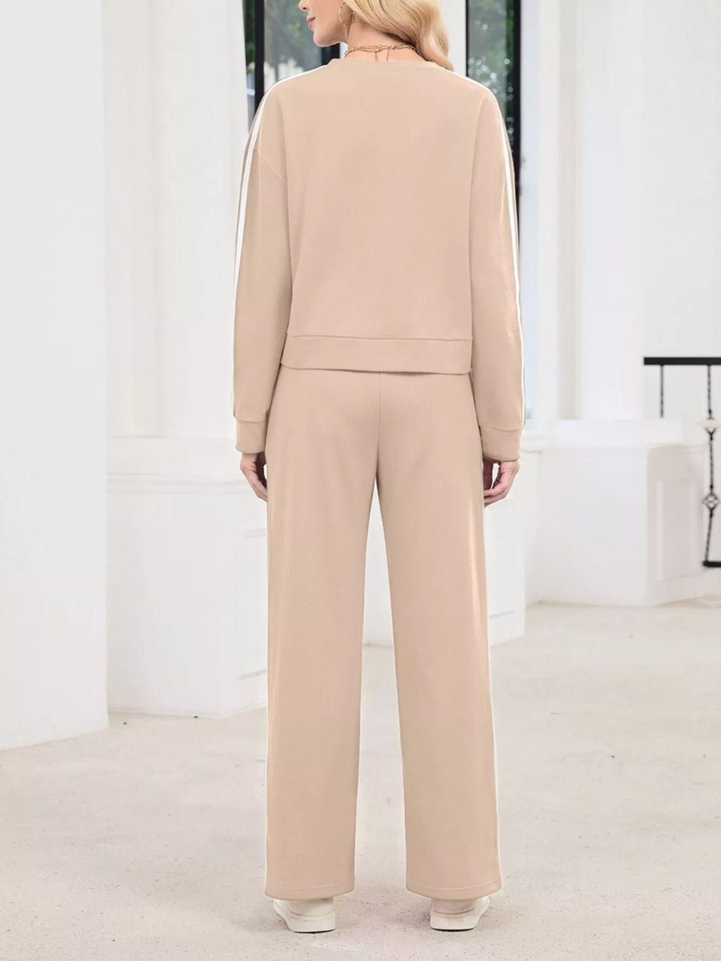 Striped Round Neck Sweatshirt and Pants Set