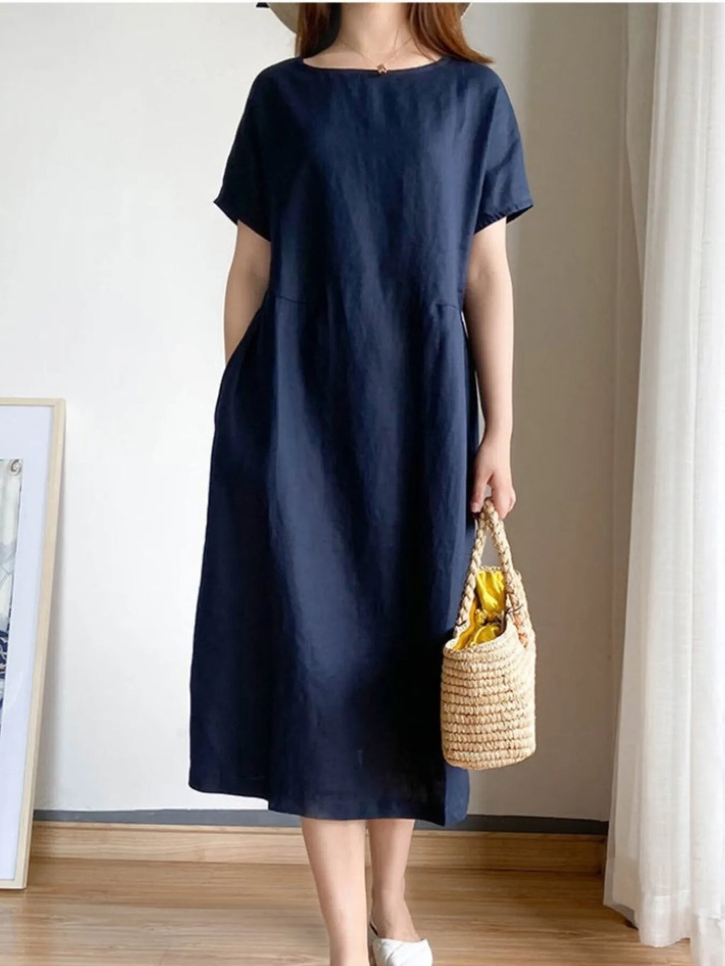 Full Size Casual Round Neck Midi Dress Plus Size