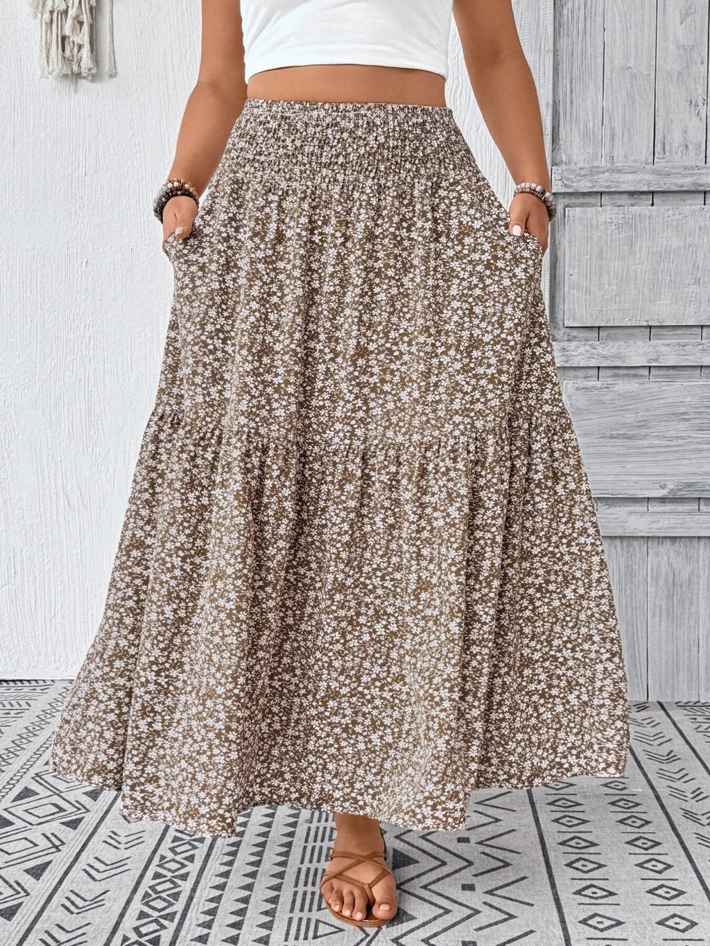 Plus Size Floral Print Tiered Skirt