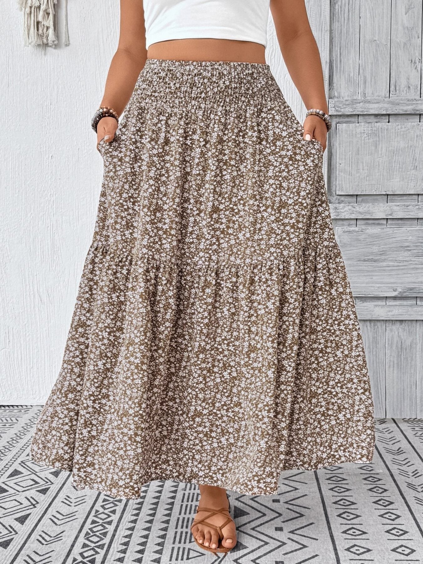 Plus Size Floral Print Tiered Skirt
