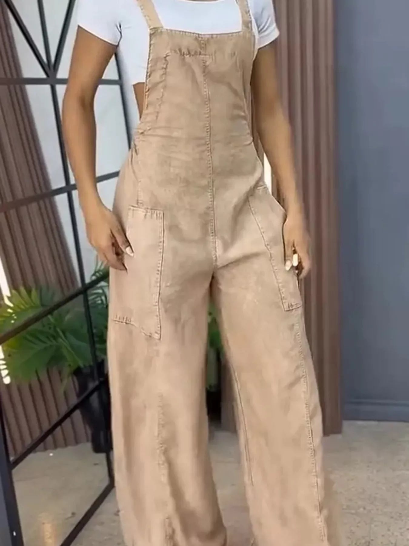 Full Size Vintage Wash Wide Leg Denim Overalls Plus Size