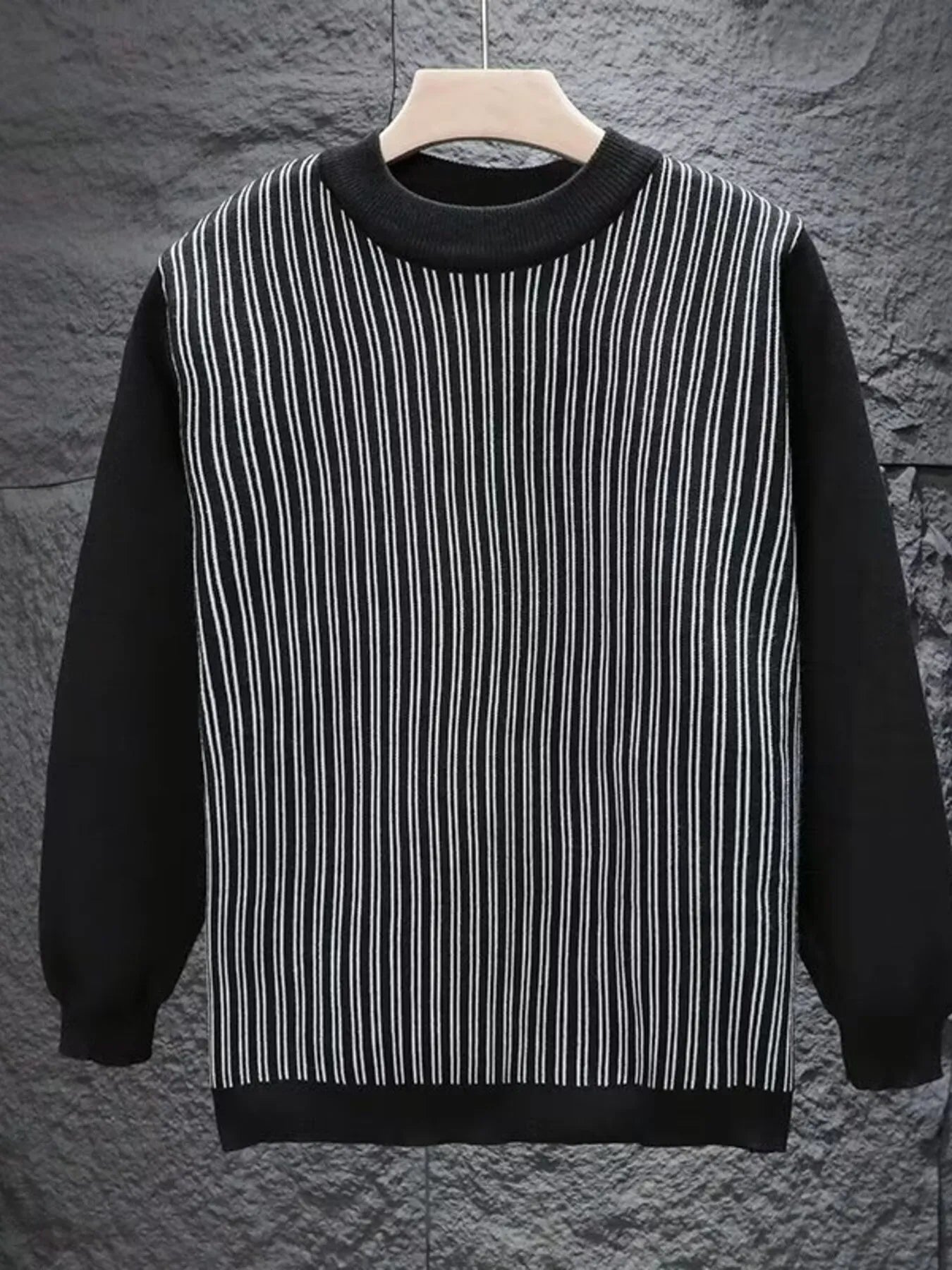 Men's Plus Size Striped Pattern Crew Neck Sweater