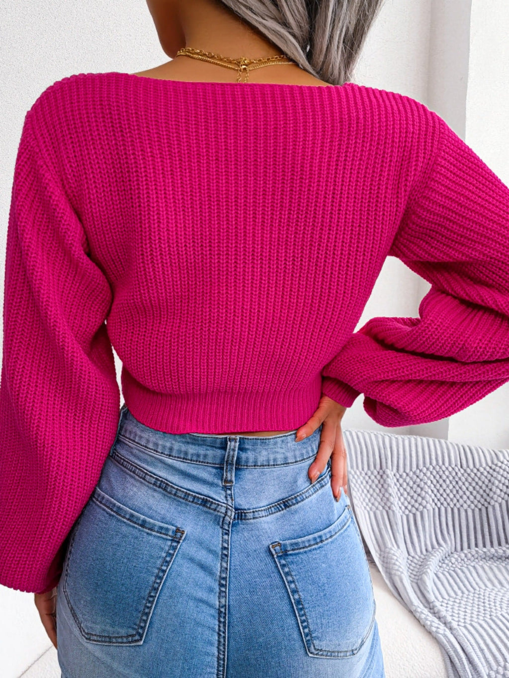 Tie-Front Cropped Sweater
