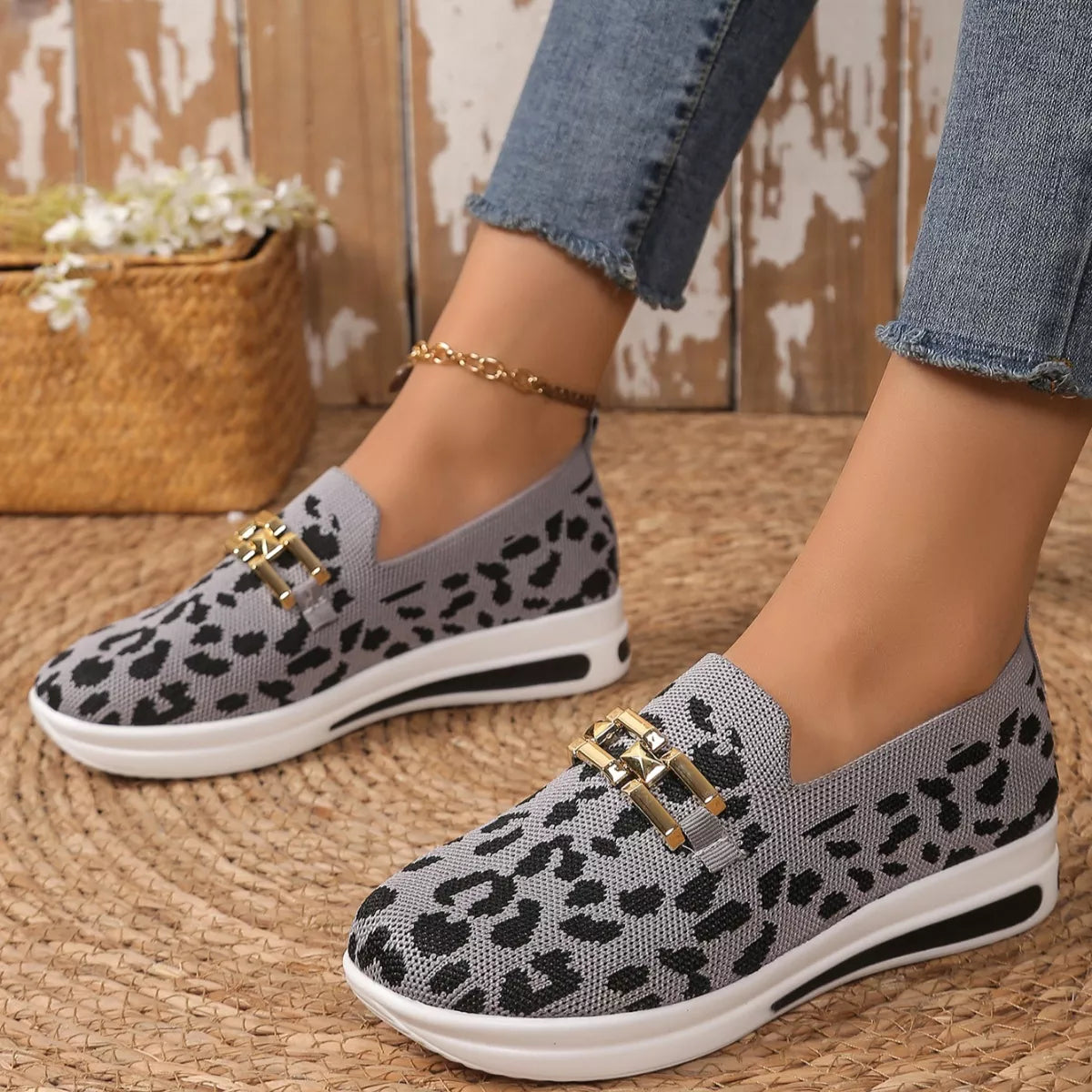 Leopard Round Toe Slip-Ons