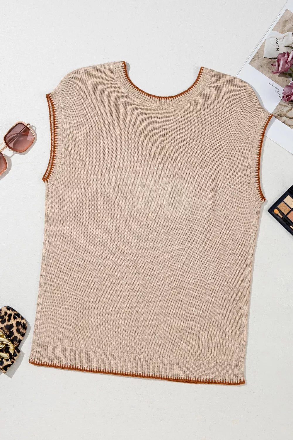 Contrast Trim Knit HOWDY Western Sweater Vest