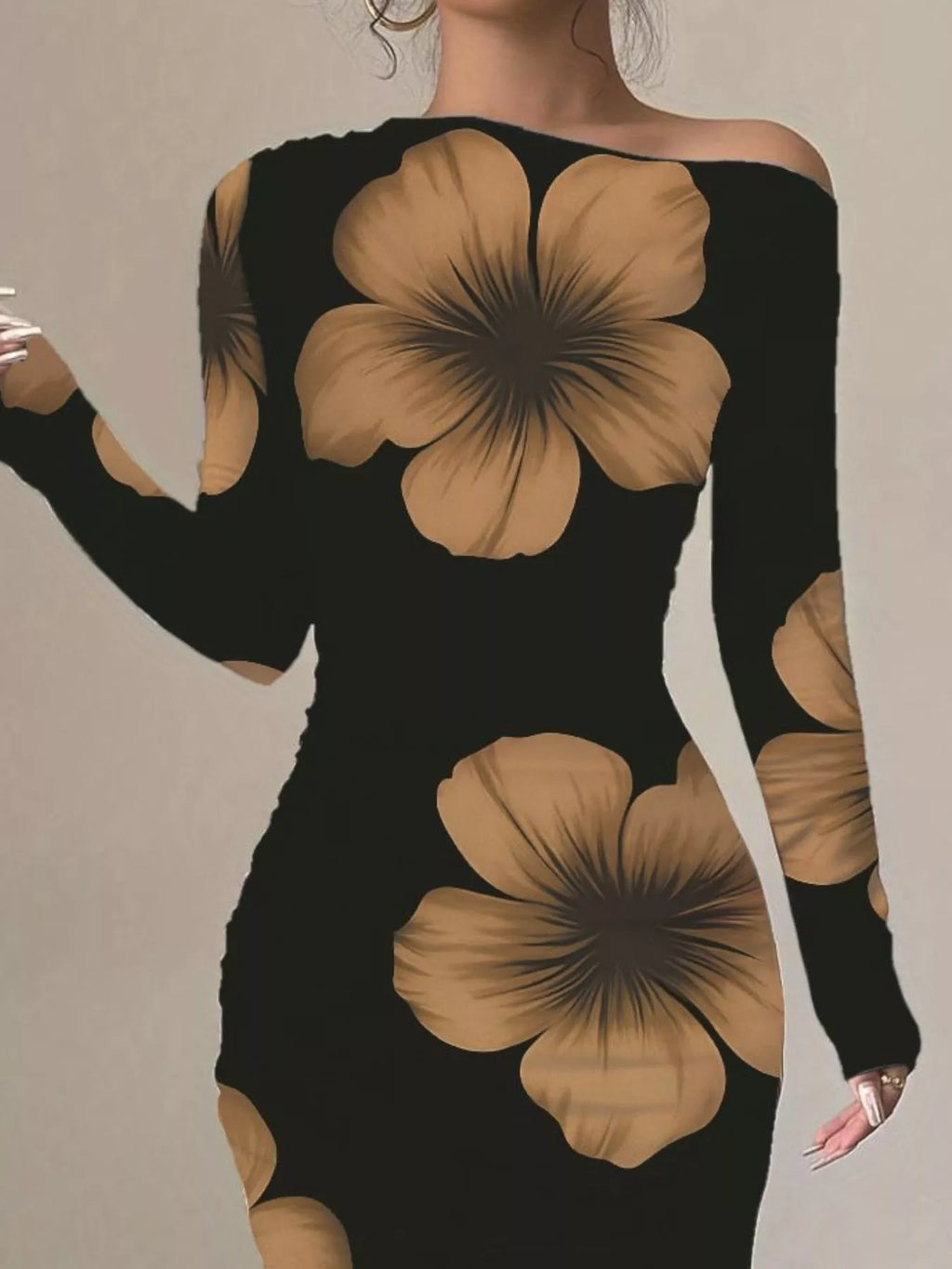 Floral Print One Shoulder Maxi Dress