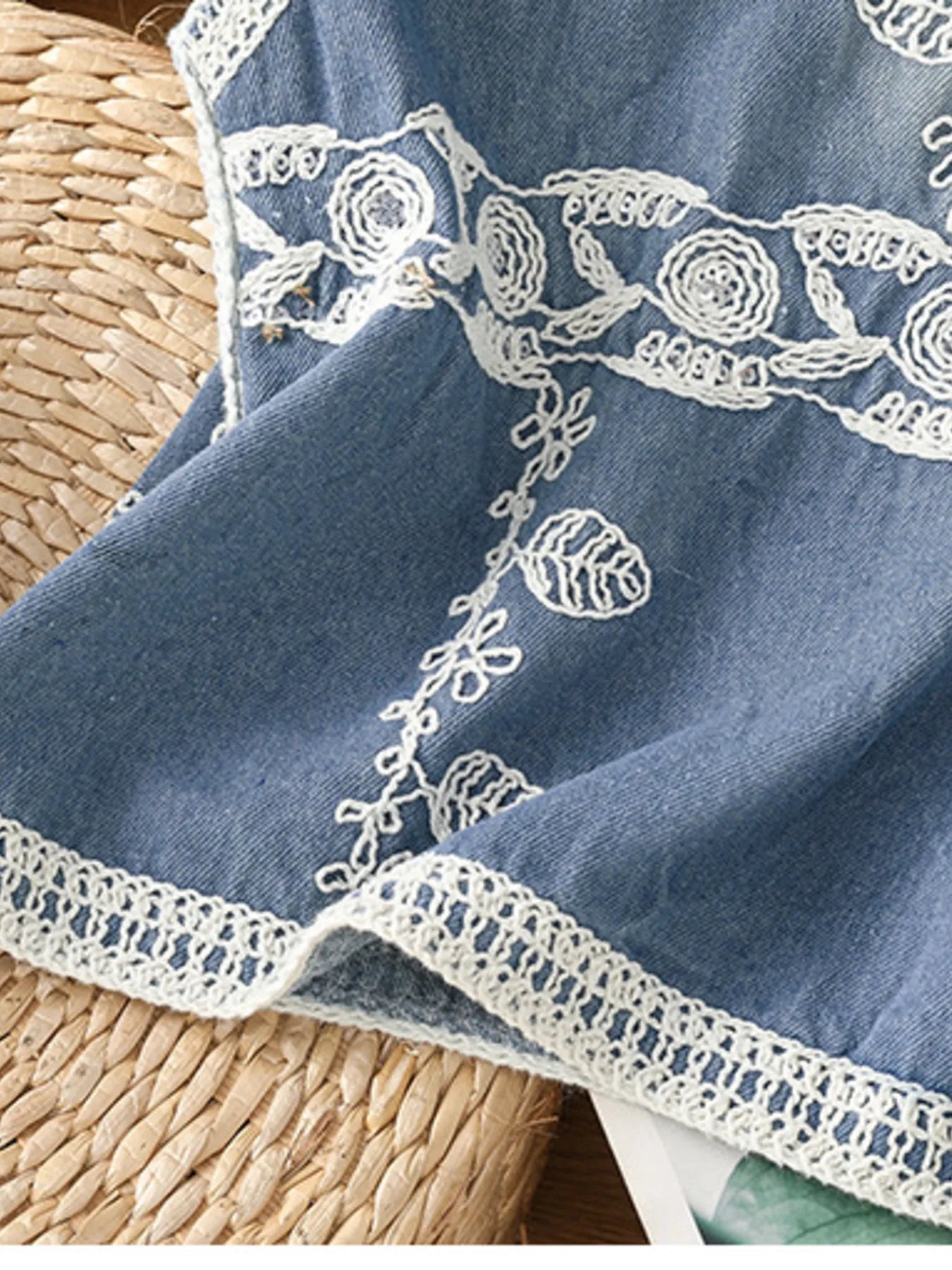Embroidered Button Up V-Neck Vest Coat