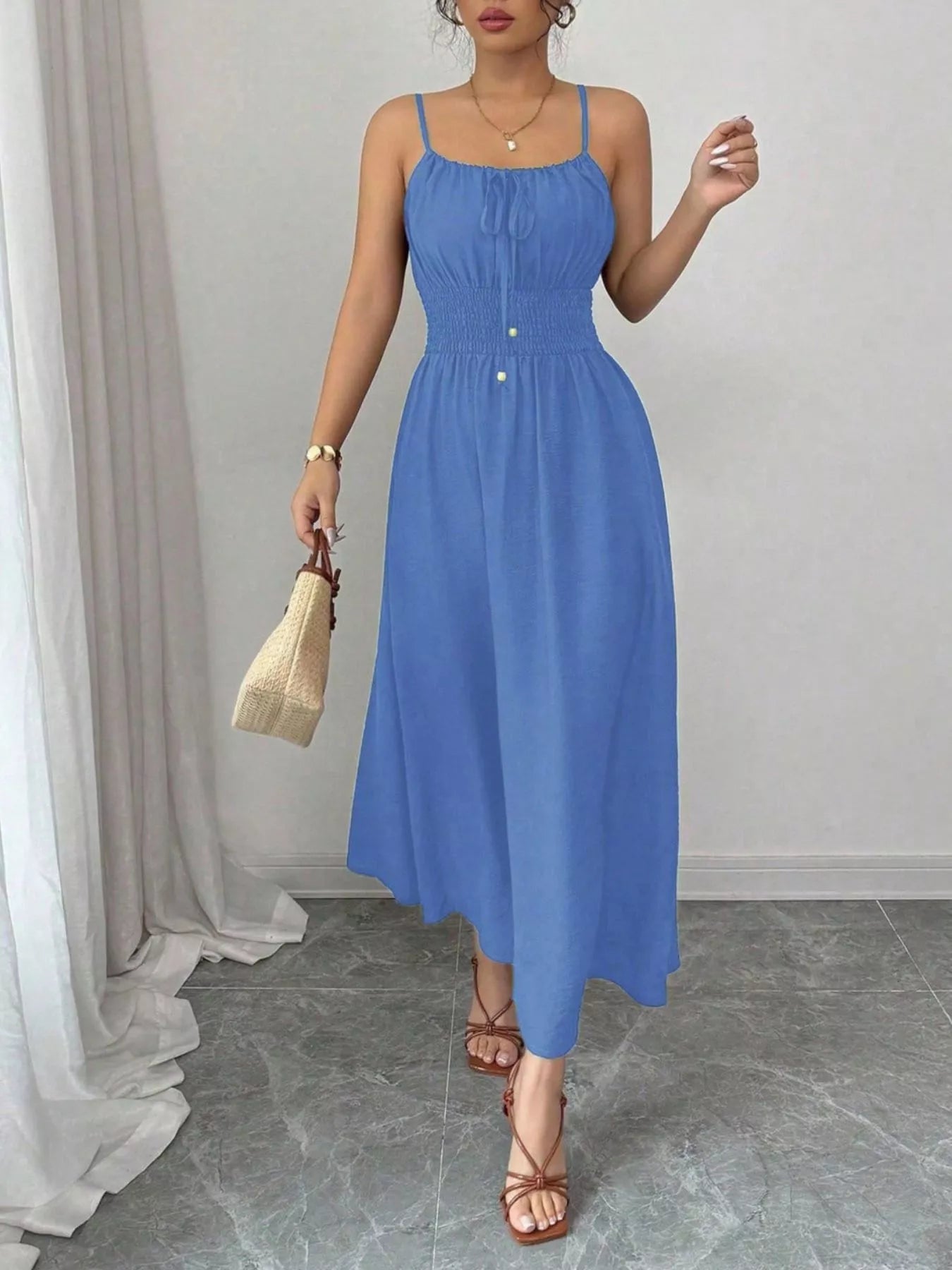 Smocked Spaghetti Strap Midi Dress
