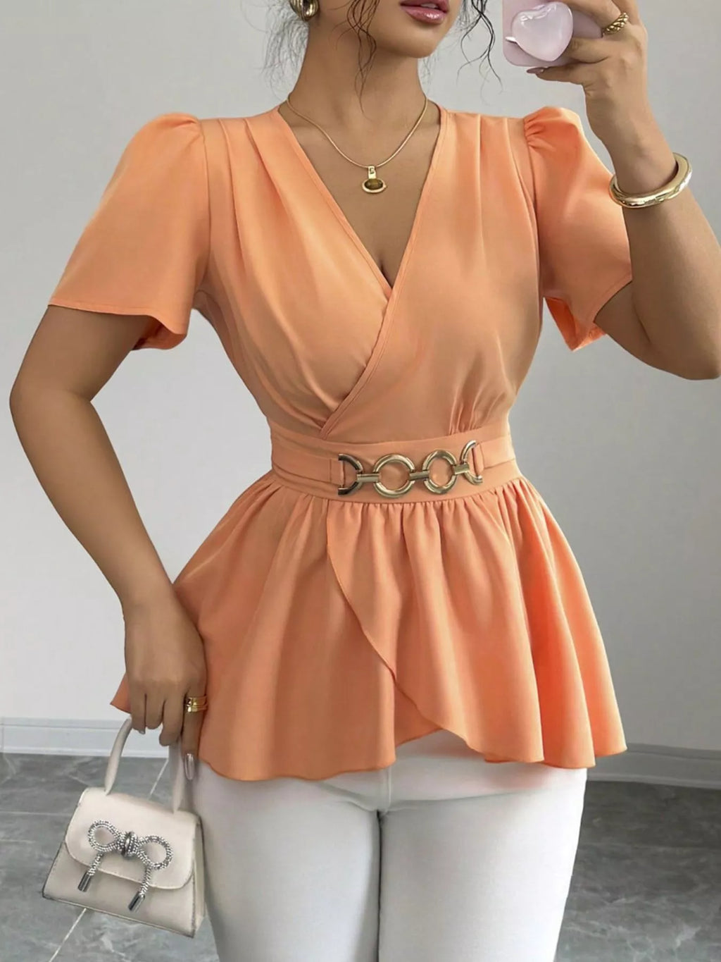 Surplice Short Sleeve Blouse
