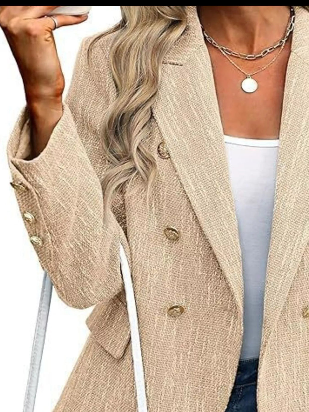 Double-Breasted Lapel Collar Blazer