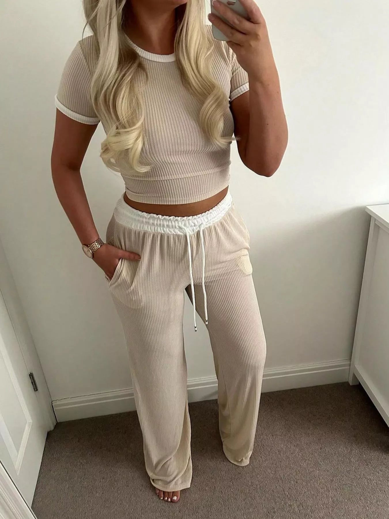 Contrast Trim Top and Pants Set