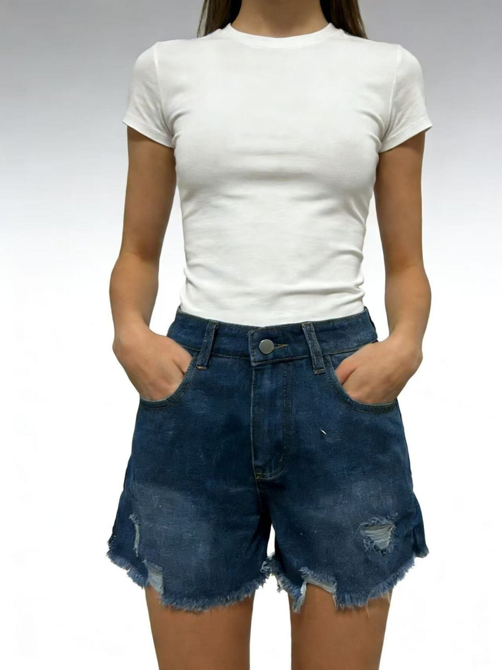 Distressed Frayed Hem Denim Shorts