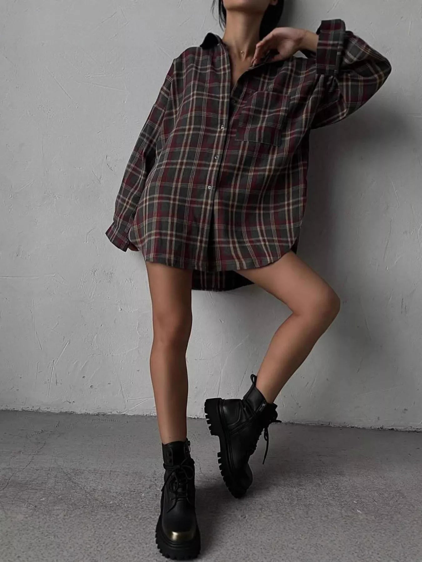 Oversized Plaid Button Up Shirt