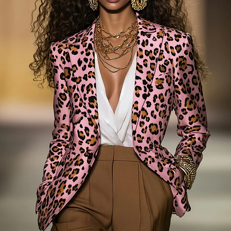 Women's Pink Leopard Blazer
