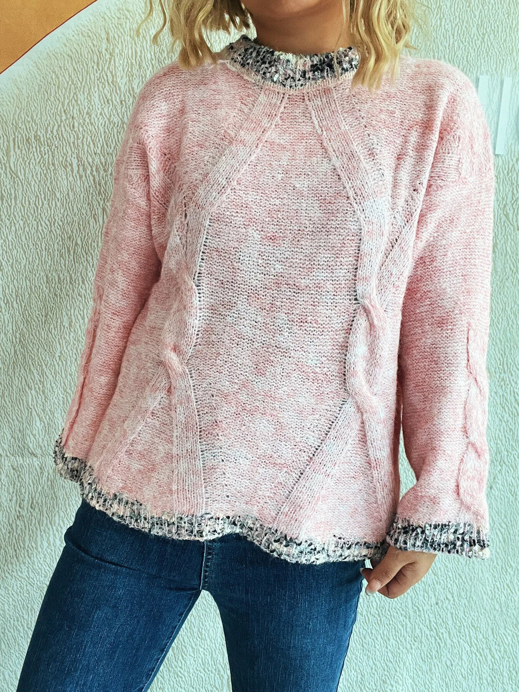 Contrast Trim Detail Round Neck Sweater