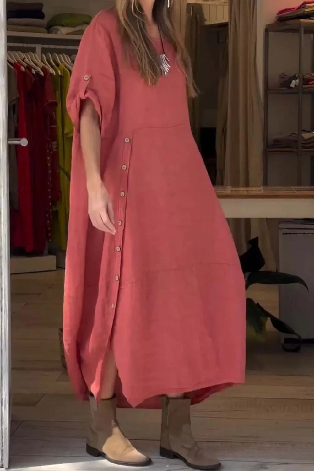 Full Size Relaxed Fit Short Sleeves Dress Plus Size
