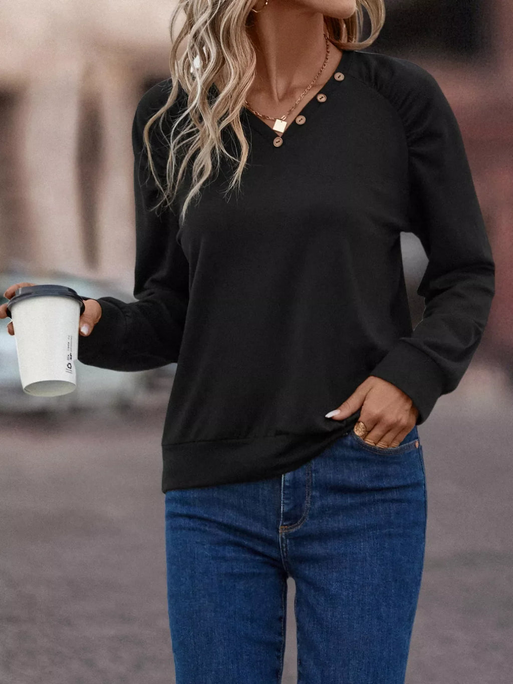 V-Neck Long Sleeve T-Shirt