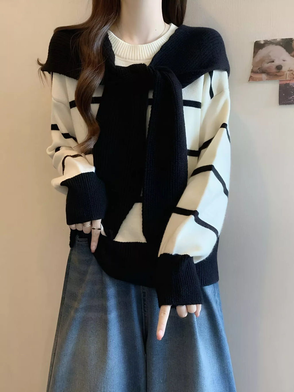 Striped Round Neck Long Sleeve Sweater