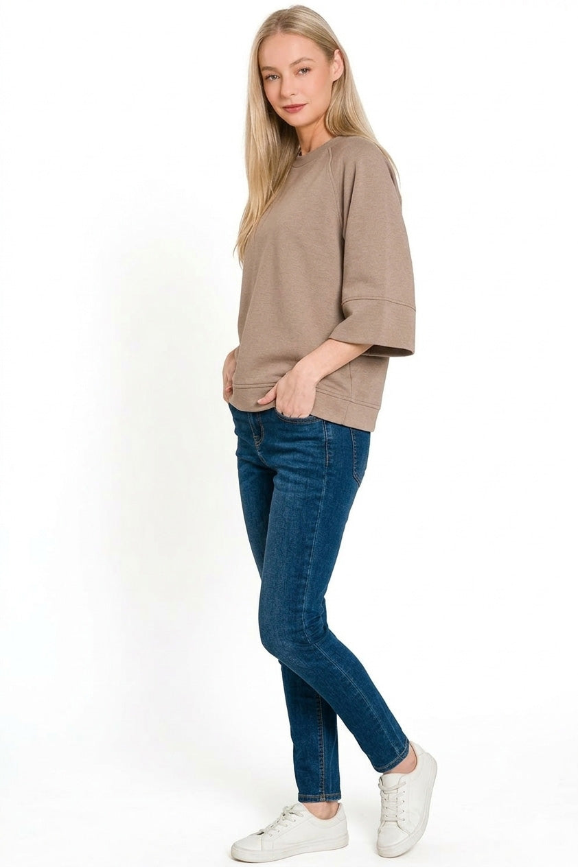 Zenana Scuba 3/4 Sleeve Pullover