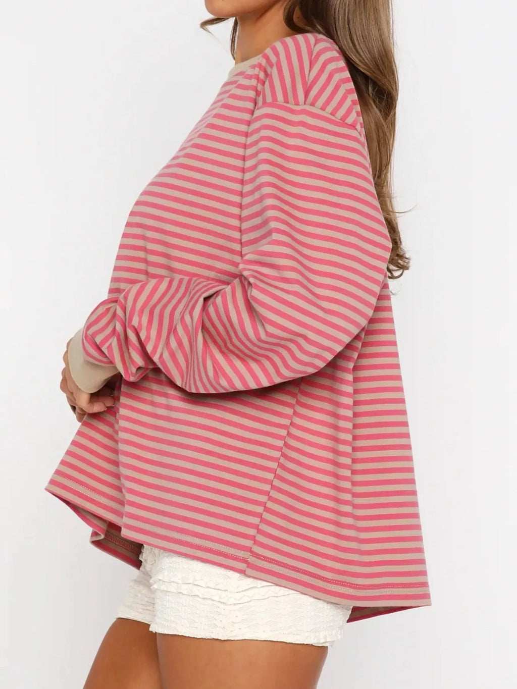 Striped Oversized Round Neck Sweatshirt