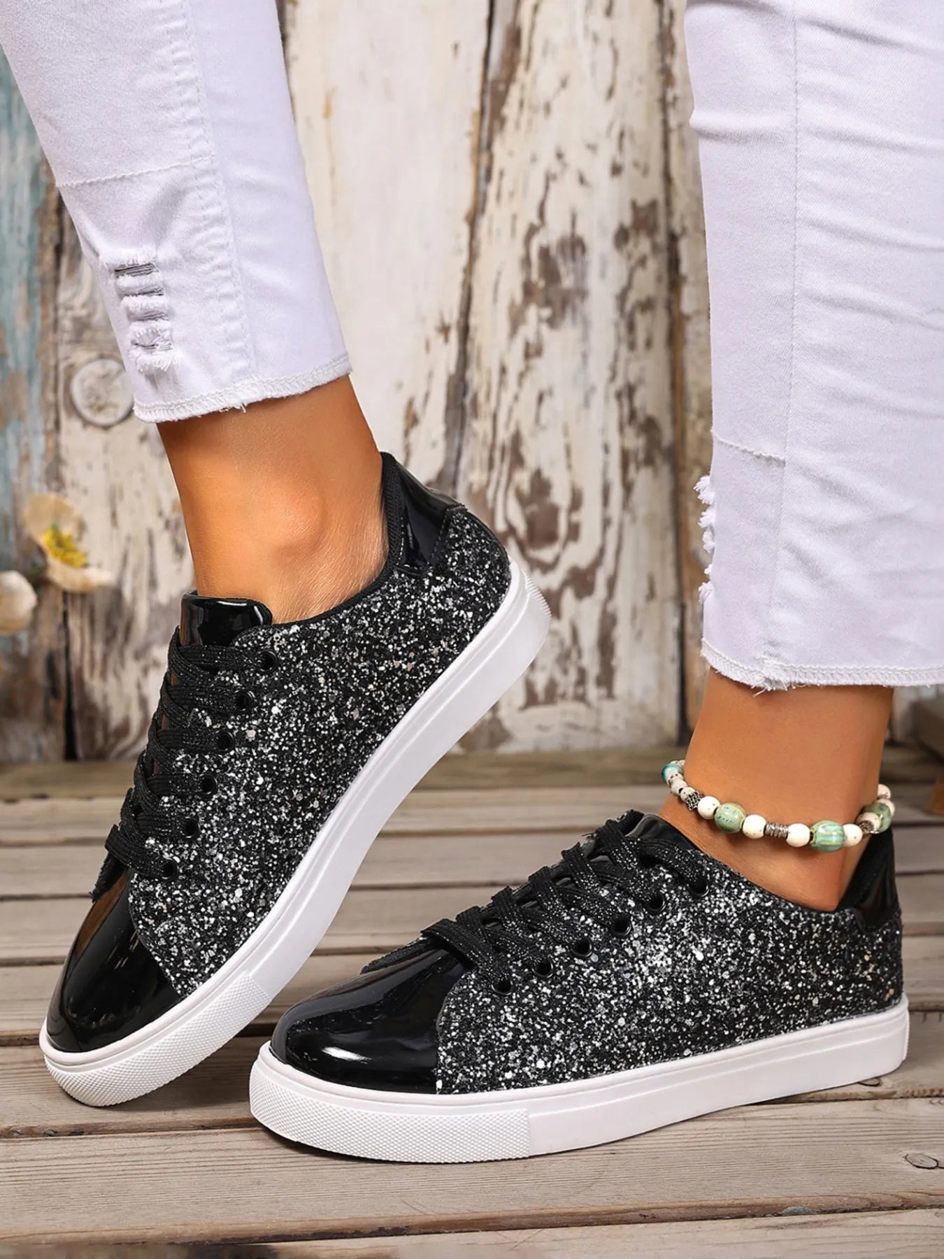 Sequin Lace Up Sneakers