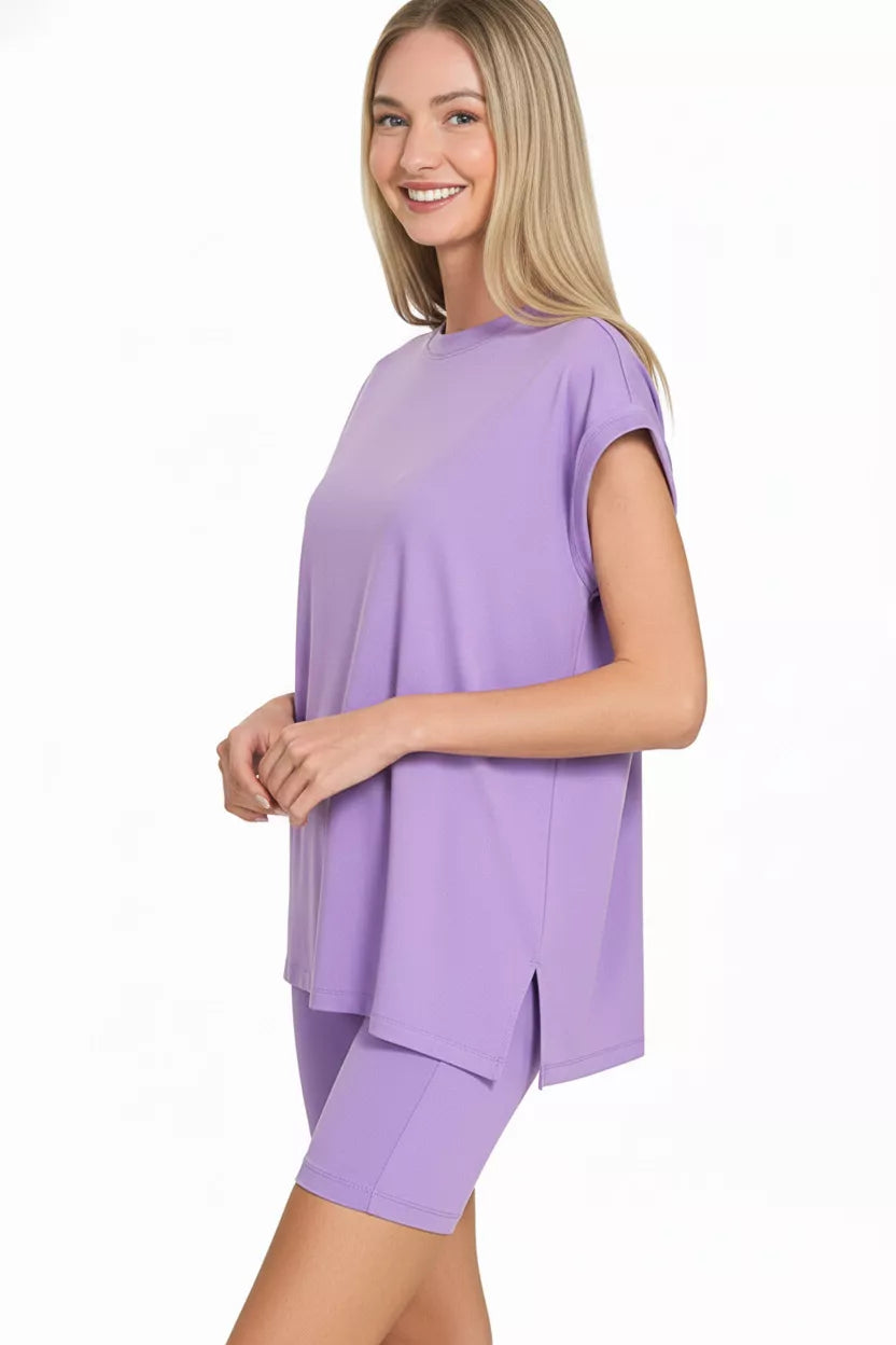 Zenana Brushed Dty Microfiber Top & Biker Shorts