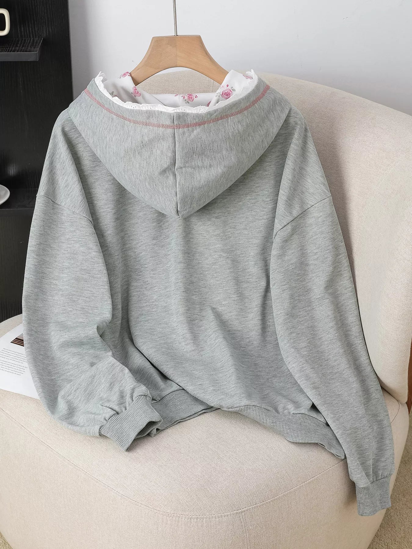 Bow Embroidered Long Sleeve Hoodie